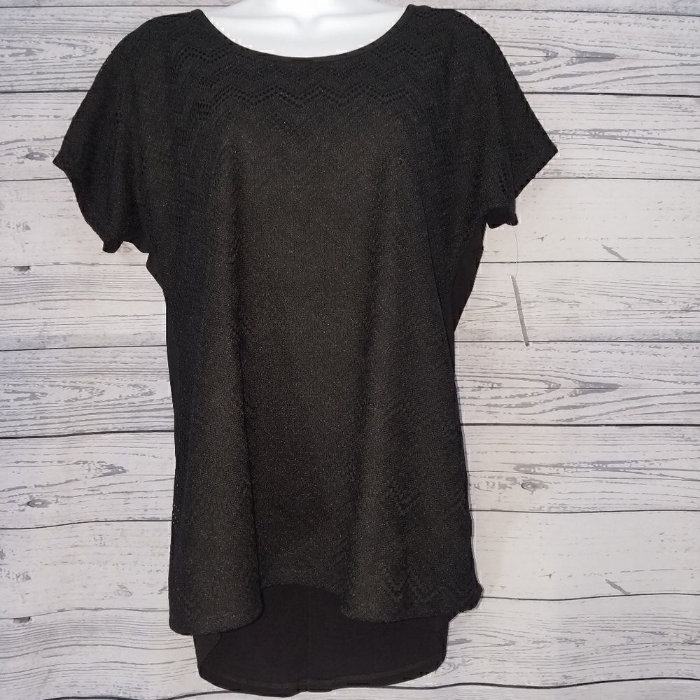 Massini Womens Knit Crochet Top